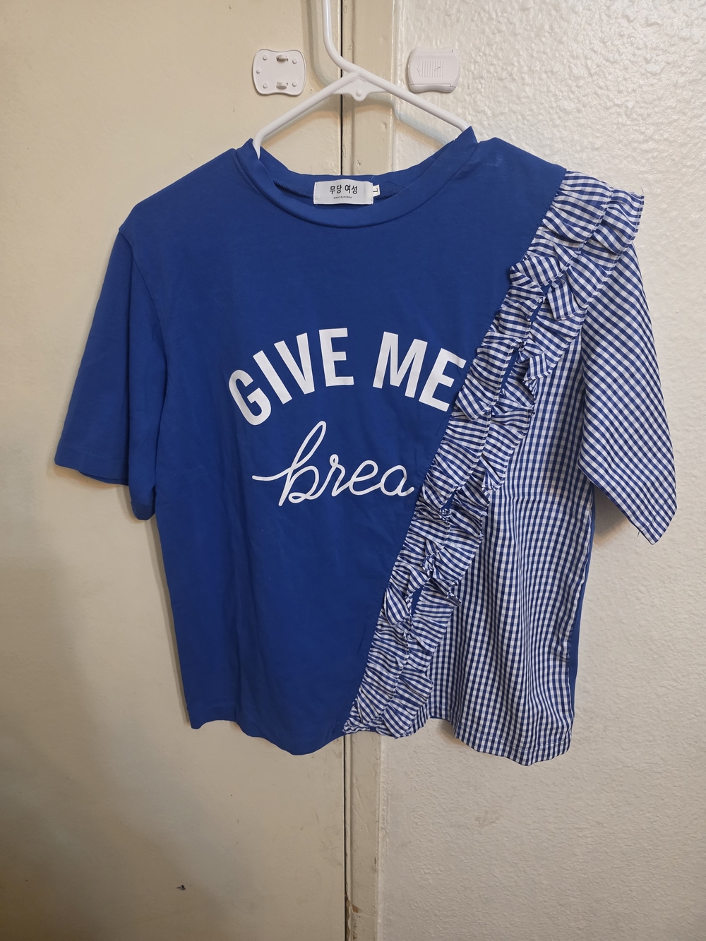 Blue 'Give Me Break' Ruffle-Detail Short Sleeve Tee